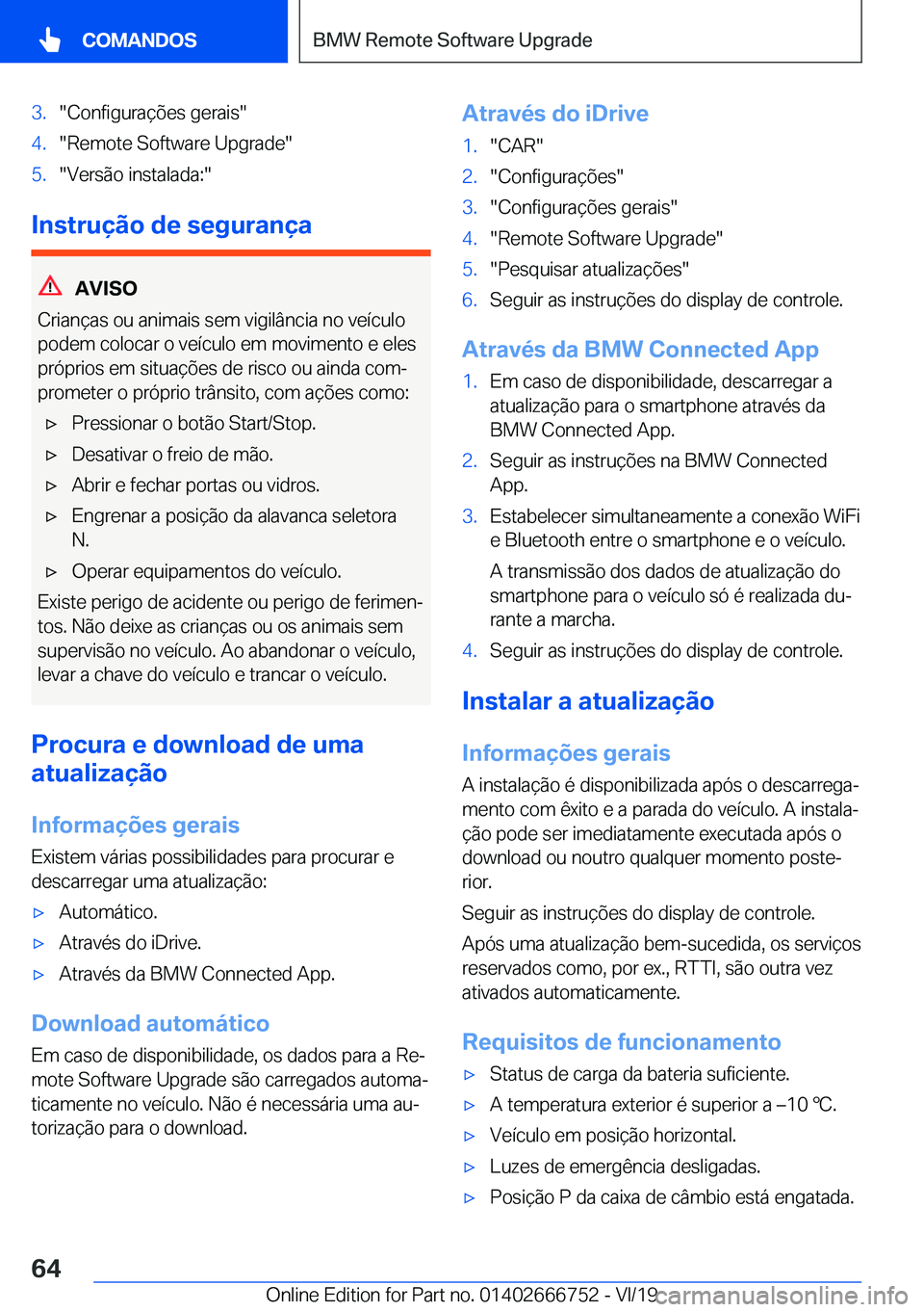 BMW M5 2020  Manual do condutor (in Portuguese) �3�.��C�o�n�f�i�g�u�r�a�