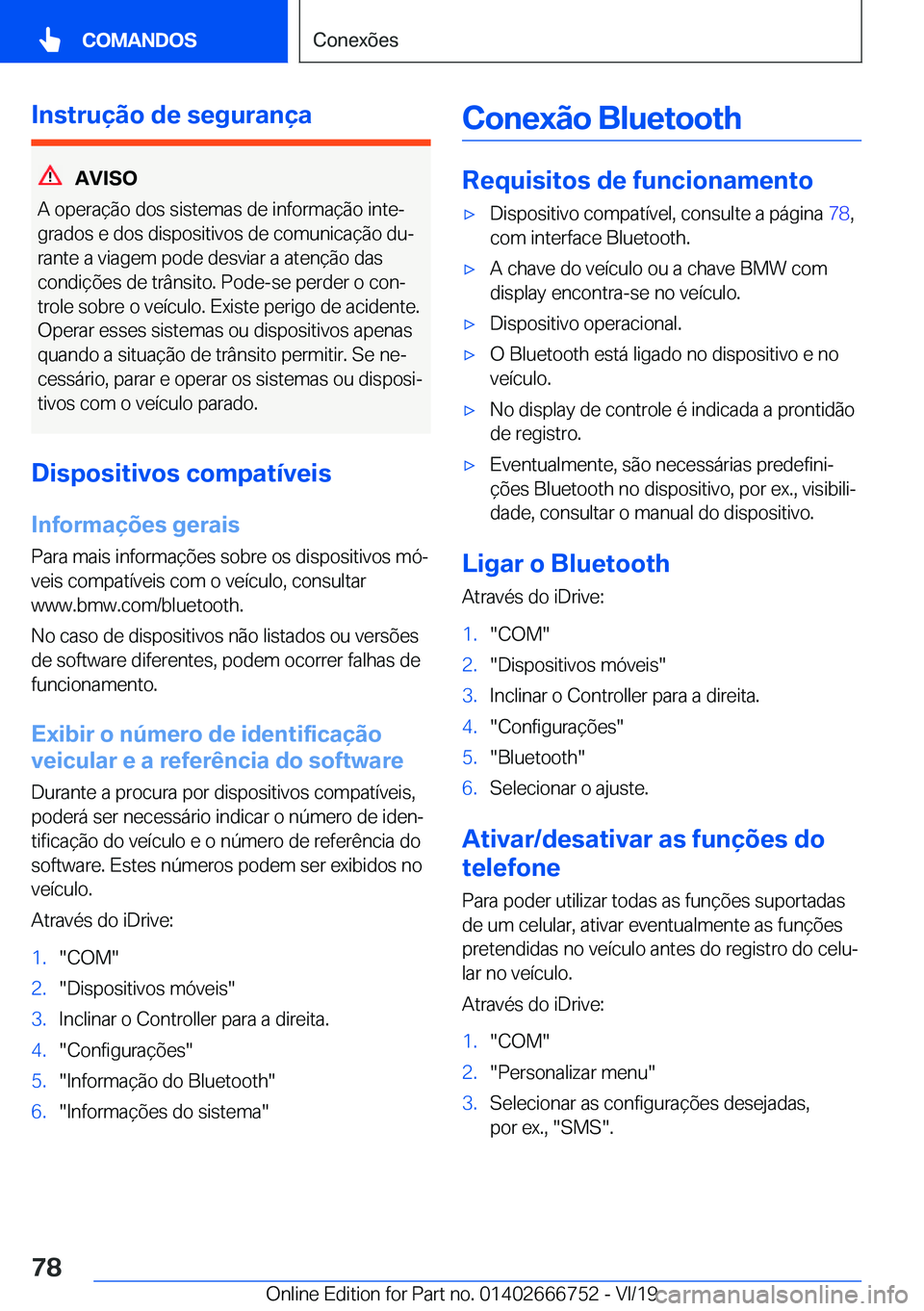 BMW M5 2020  Manual do condutor (in Portuguese) �I�n�s�t�r�u�