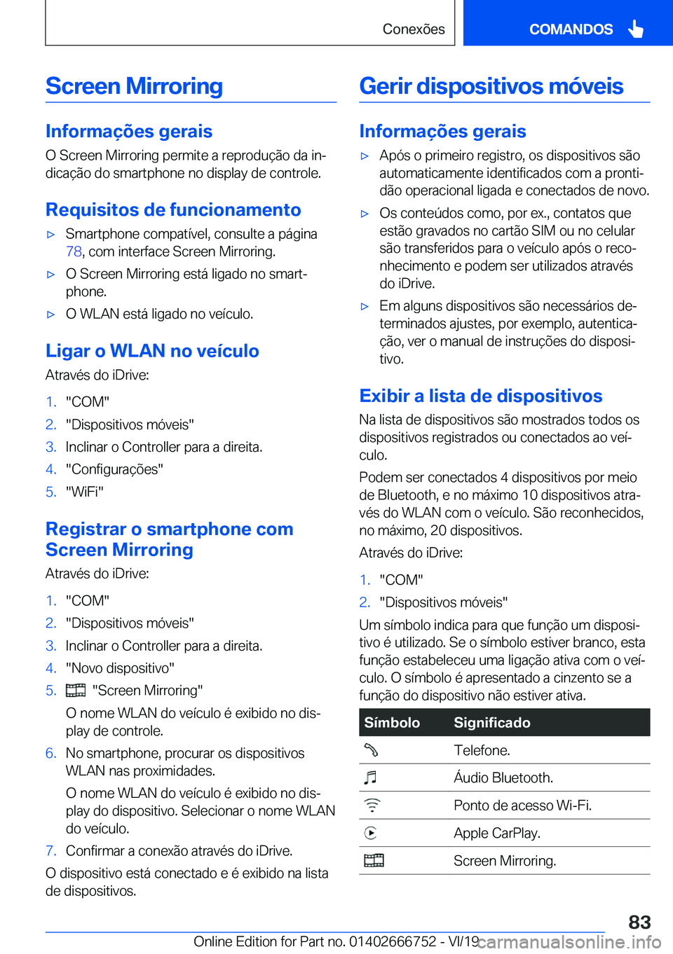 BMW M5 2020  Manual do condutor (in Portuguese) �S�c�r�e�e�n��M�i�r�r�o�r�i�n�g
�I�n�f�o�r�m�a�