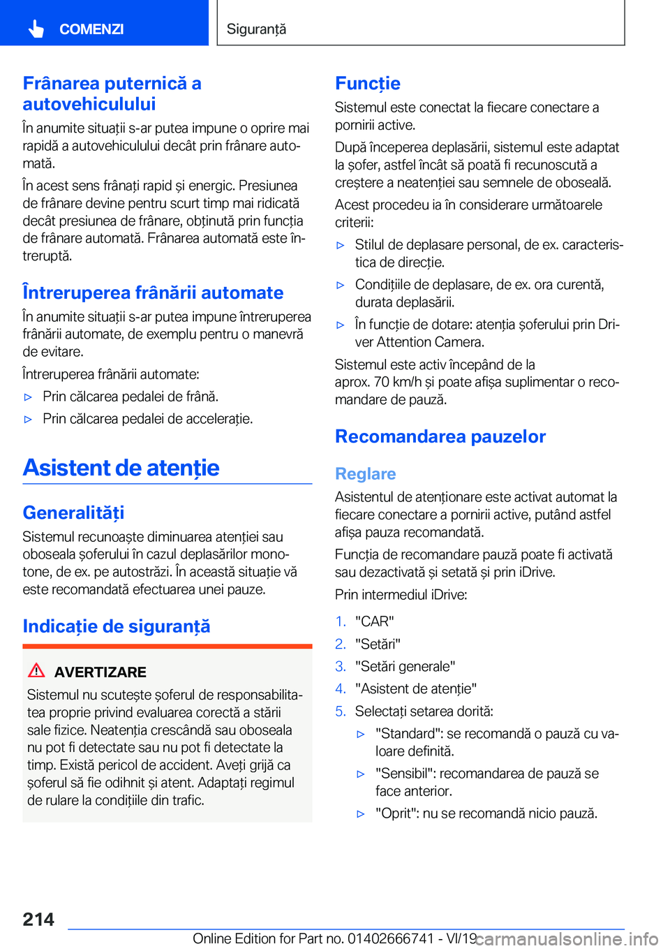 BMW M5 2020  Ghiduri De Utilizare (in Romanian) �F�r�