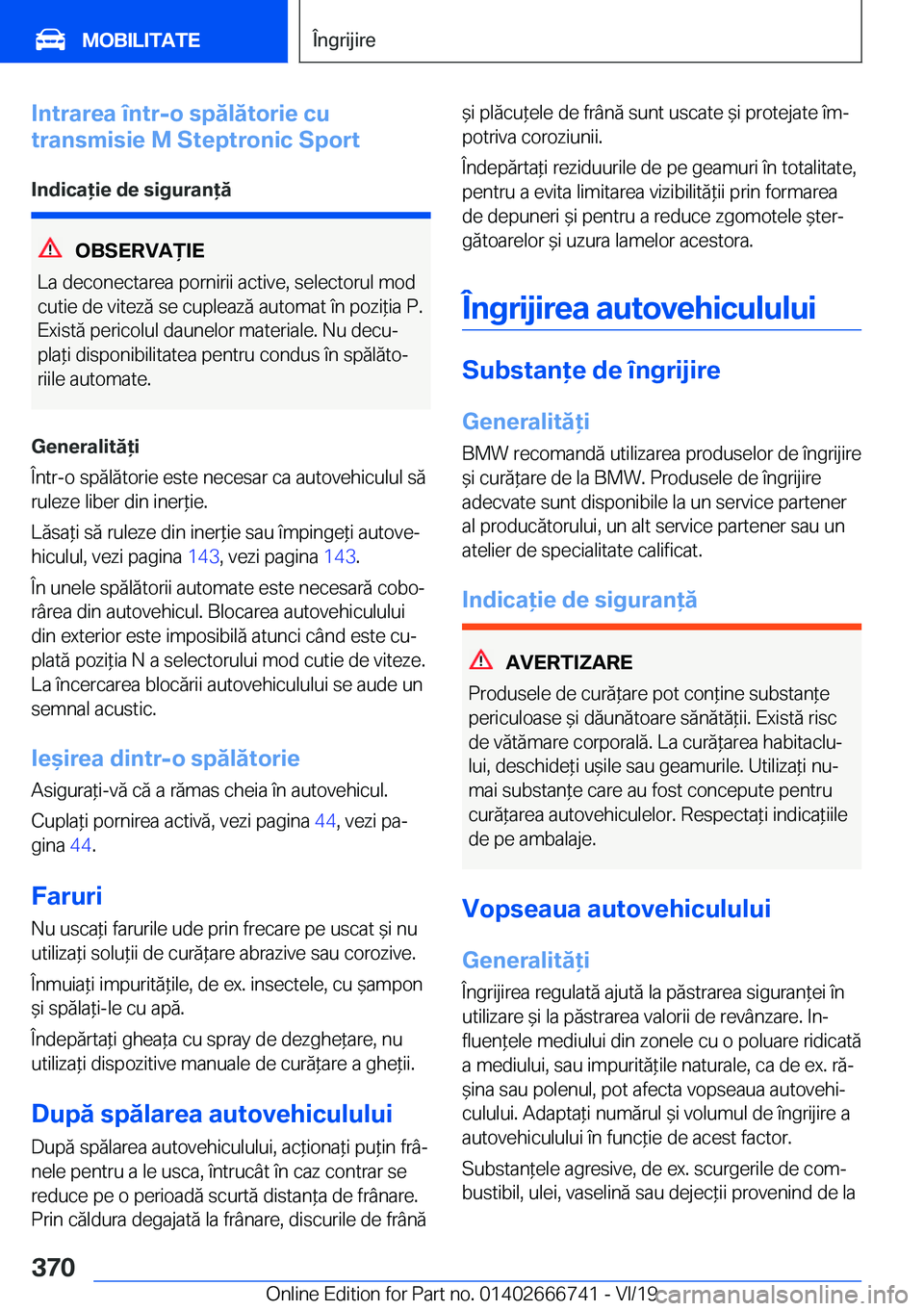 BMW M5 2020  Ghiduri De Utilizare (in Romanian) �I�n�t�r�a�r�e�a��