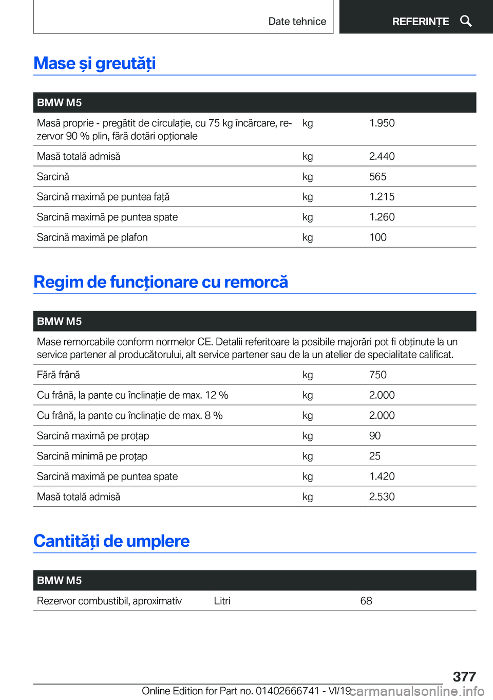 BMW M5 2020  Ghiduri De Utilizare (in Romanian) �M�a�s�e�&�i��g�r�e�u�t�