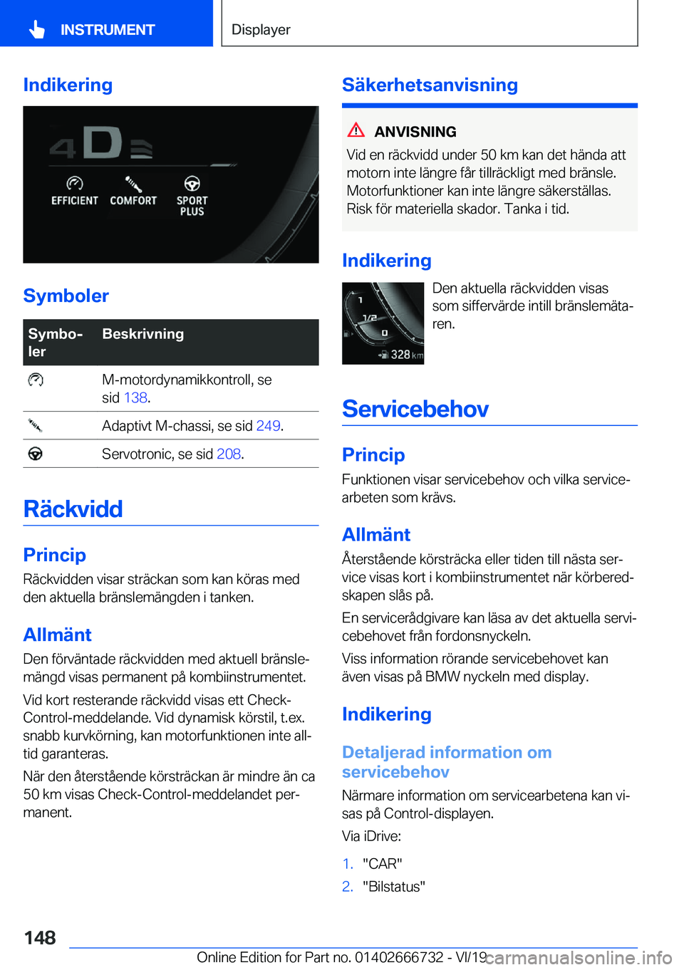 BMW M5 2020  InstruktionsbÖcker (in Swedish) �I�n�d�i�k�e�r�i�n�g
�S�y�m�b�o�l�e�r
�S�y�m�b�oj
�l�e�r�B�e�s�k�r�i�v�n�i�n�g��M�-�m�o�t�o�r�d�y�n�a�m�i�k�k�o�n�t�r�o�l�l�,��s�e
�s�i�d� �1�3�8 �.��A�d�a�p�t�i�v�t��M�-�c�h�a�s�s�i�,��s�e��s