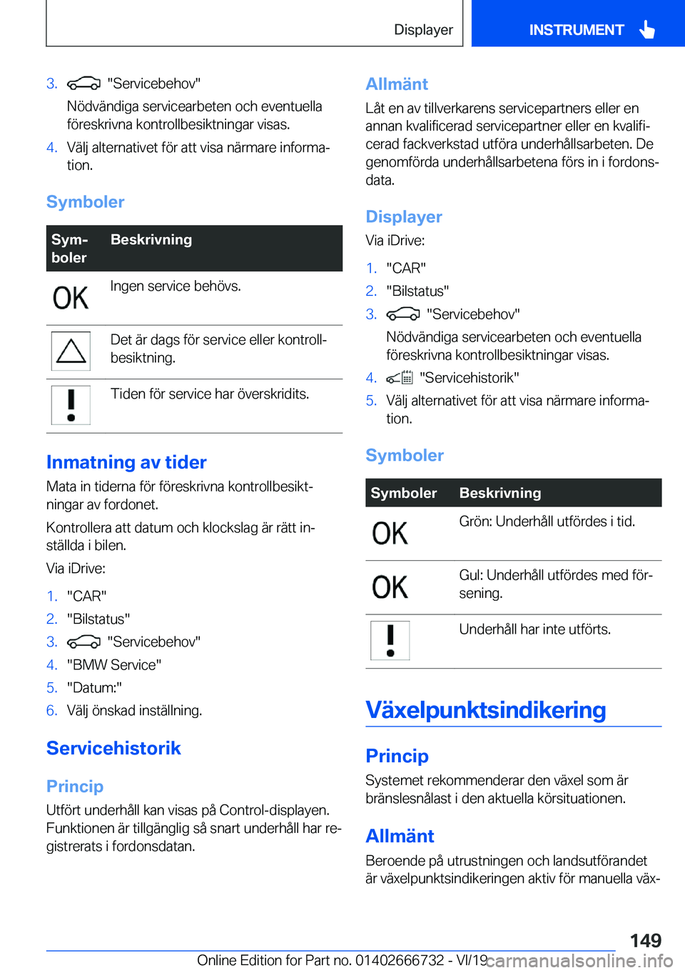 BMW M5 2020  InstruktionsbÖcker (in Swedish) �3�.����S�e�r�v�i�c�e�b�e�h�o�v�
�N�