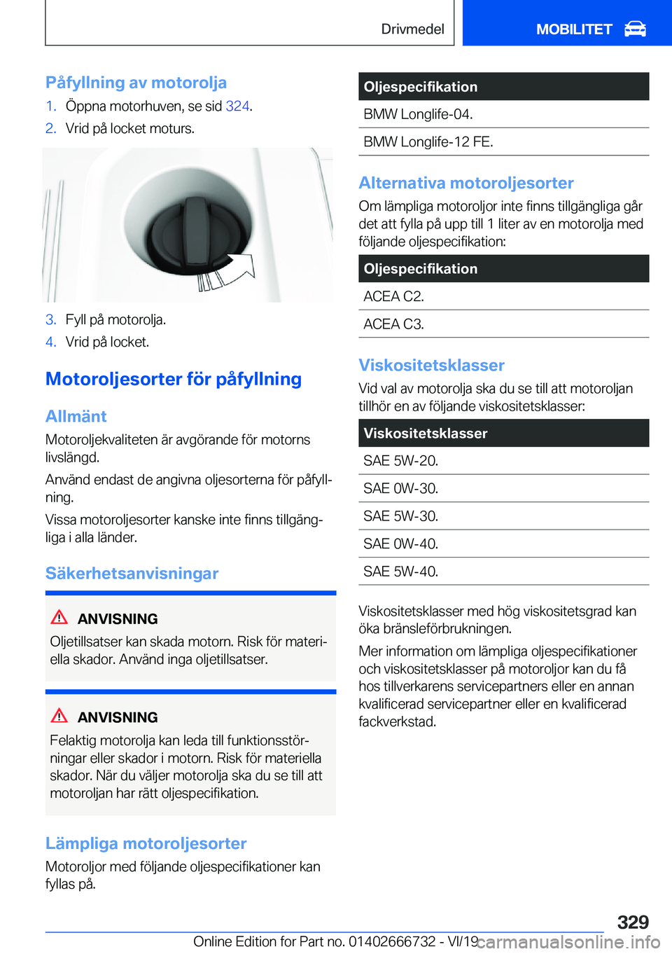 BMW M5 2020  InstruktionsbÖcker (in Swedish) �P�å�f�y�l�l�n�i�n�g��a�v��m�o�t�o�r�o�l�j�a�1�.�