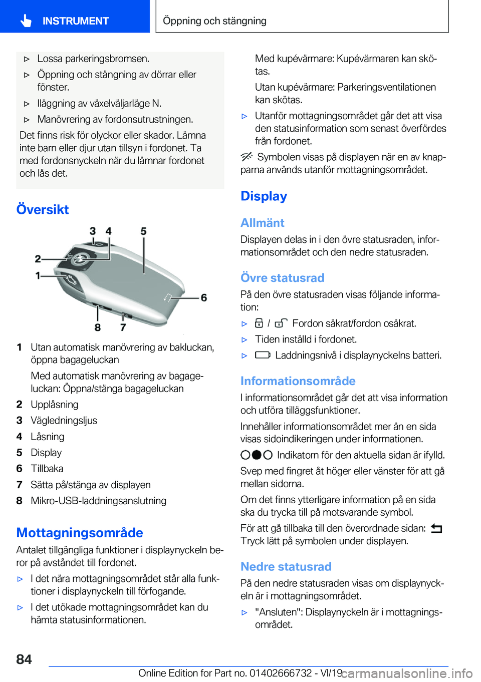 BMW M5 2020  InstruktionsbÖcker (in Swedish) 'x�L�o�s�s�a��p�a�r�k�e�r�i�n�g�s�b�r�o�m�s�e�n�.'x�
