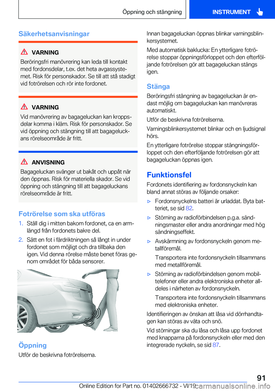 BMW M5 2020  InstruktionsbÖcker (in Swedish) �S�ä�k�e�r�h�e�t�s�a�n�v�i�s�n�i�n�g�a�r
�V�A�R�N�I�N�G
�B�e�r�