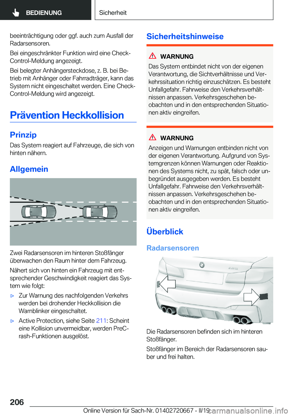 BMW M5 2019  Betriebsanleitungen (in German) �b�e�e�i�n�t�r�