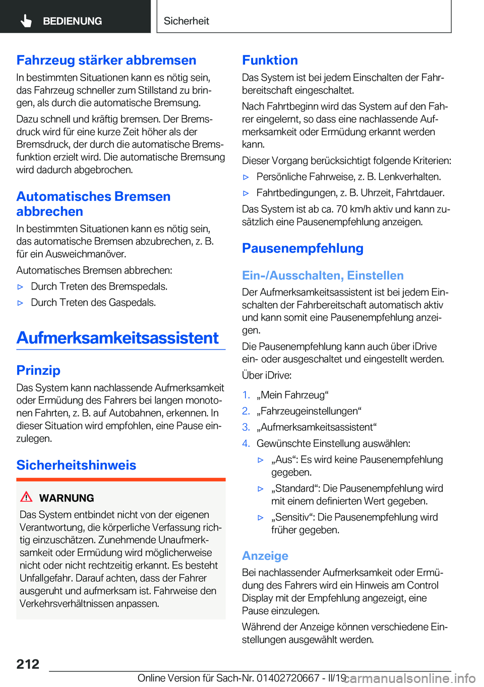 BMW M5 2019  Betriebsanleitungen (in German) �F�a�h�r�z�e�u�g��s�t�