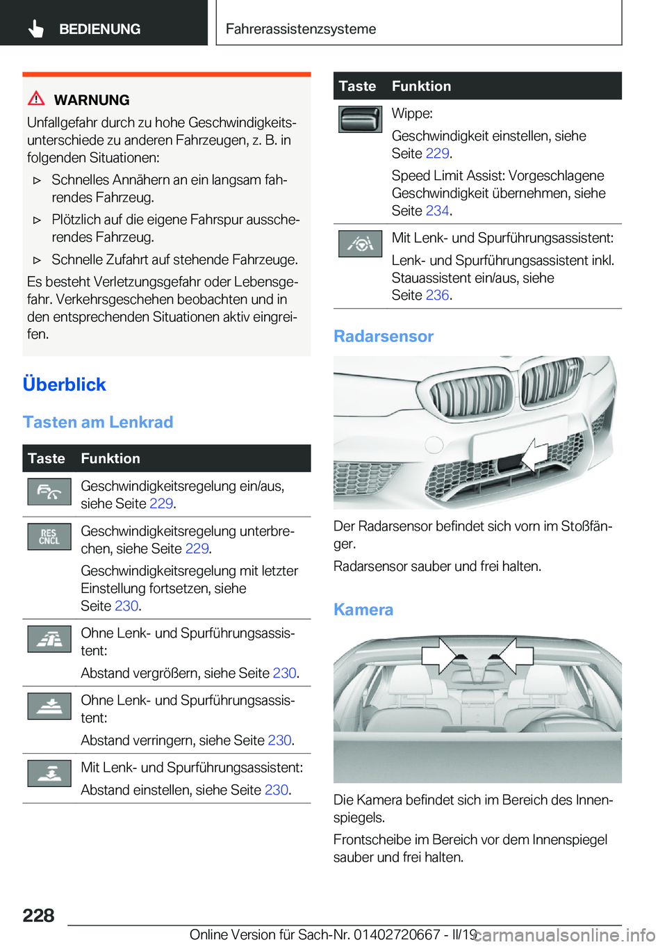 BMW M5 2019  Betriebsanleitungen (in German) �W�A�R�N�U�N�G
�U�n�f�a�l�l�g�e�f�a�h�r��d�u�r�c�h��z�u��h�o�h�e��G�e�s�c�h�w�i�n�d�i�g�k�e�i�t�sj
�u�n�t�e�r�s�c�h�i�e�d�e��z�u��a�n�d�e�r�e�n��F�a�h�r�z�e�u�g�e�n�,��z�.��B�.��i�n �f�o�l�