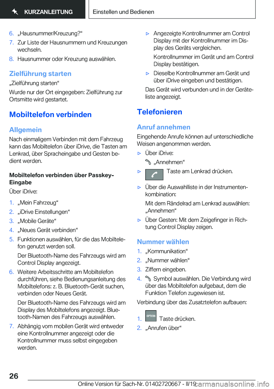 BMW M5 2019  Betriebsanleitungen (in German) �6�.x�H�a�u�s�n�u�m�m�e�r�/�K�r�e�u�z�u�n�g� v�7�.�Z�u�r��L�i�s�t�e��d�e�r��H�a�u�s�n�u�m�m�e�r�n��u�n�d��K�r�e�u�z�u�n�g�e�n
�w�e�c�h�s�e�l�n�.�8�.�H�a�u�s�n�u�m�m�e�r��o�d�e�r��K�r�e�u�z�u�