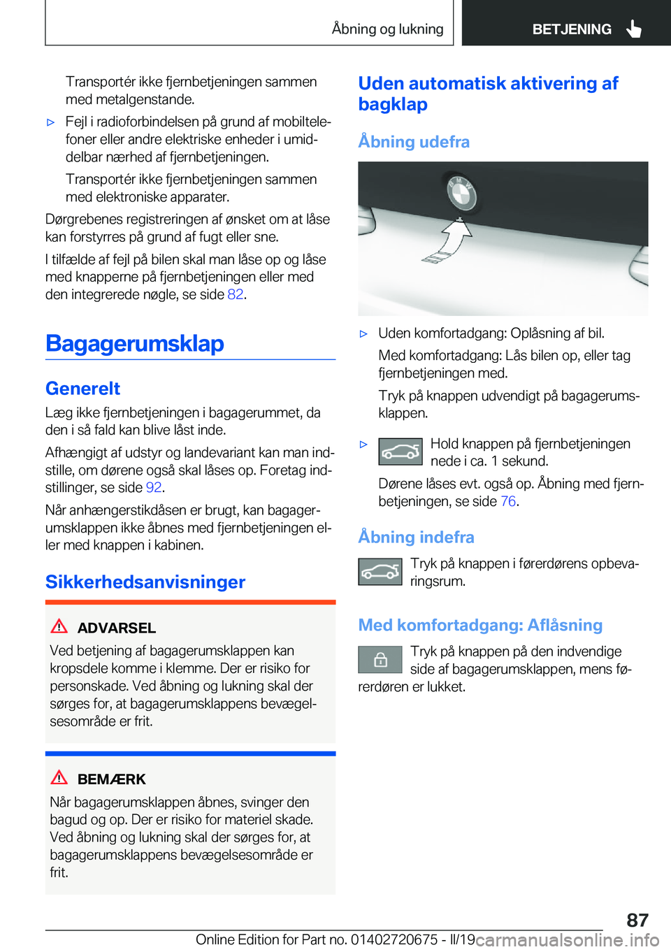 BMW M5 2019  InstruktionsbØger (in Danish) �T�r�a�n�s�p�o�r�t�