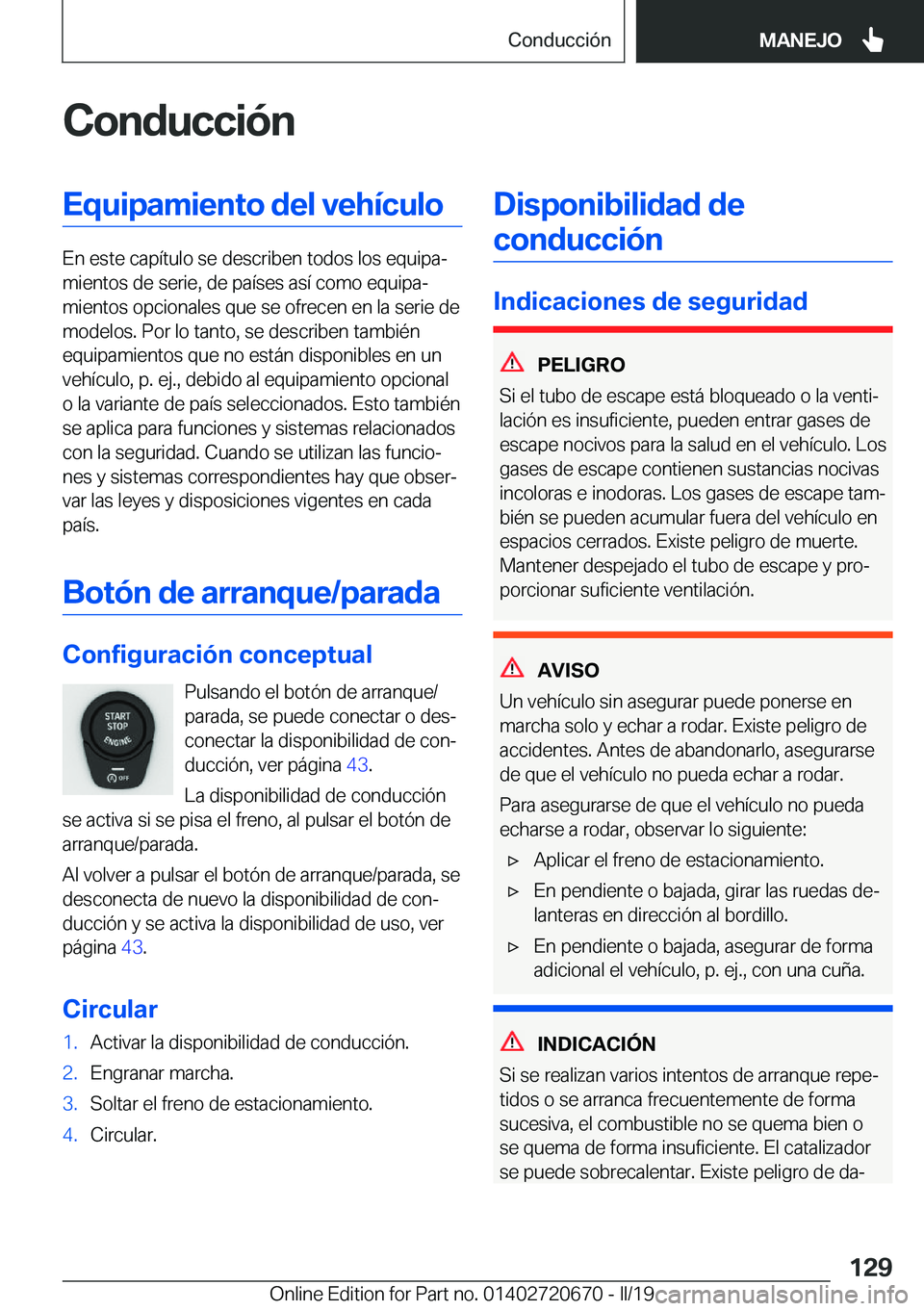 BMW M5 2019  Manuales de Empleo (in Spanish) �C�o�n�d�u�c�c�i�