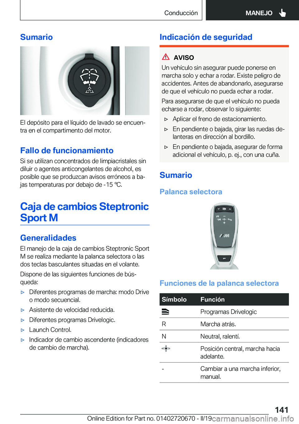 BMW M5 2019  Manuales de Empleo (in Spanish) �S�u�m�a�r�i�o
�E�l��d�e�p�