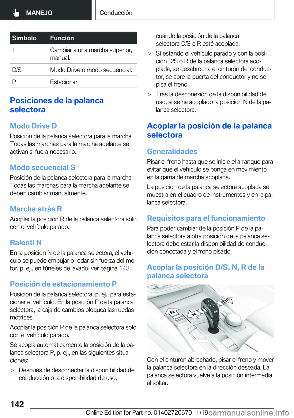 BMW M5 2019  Manuales de Empleo (in Spanish) �S�