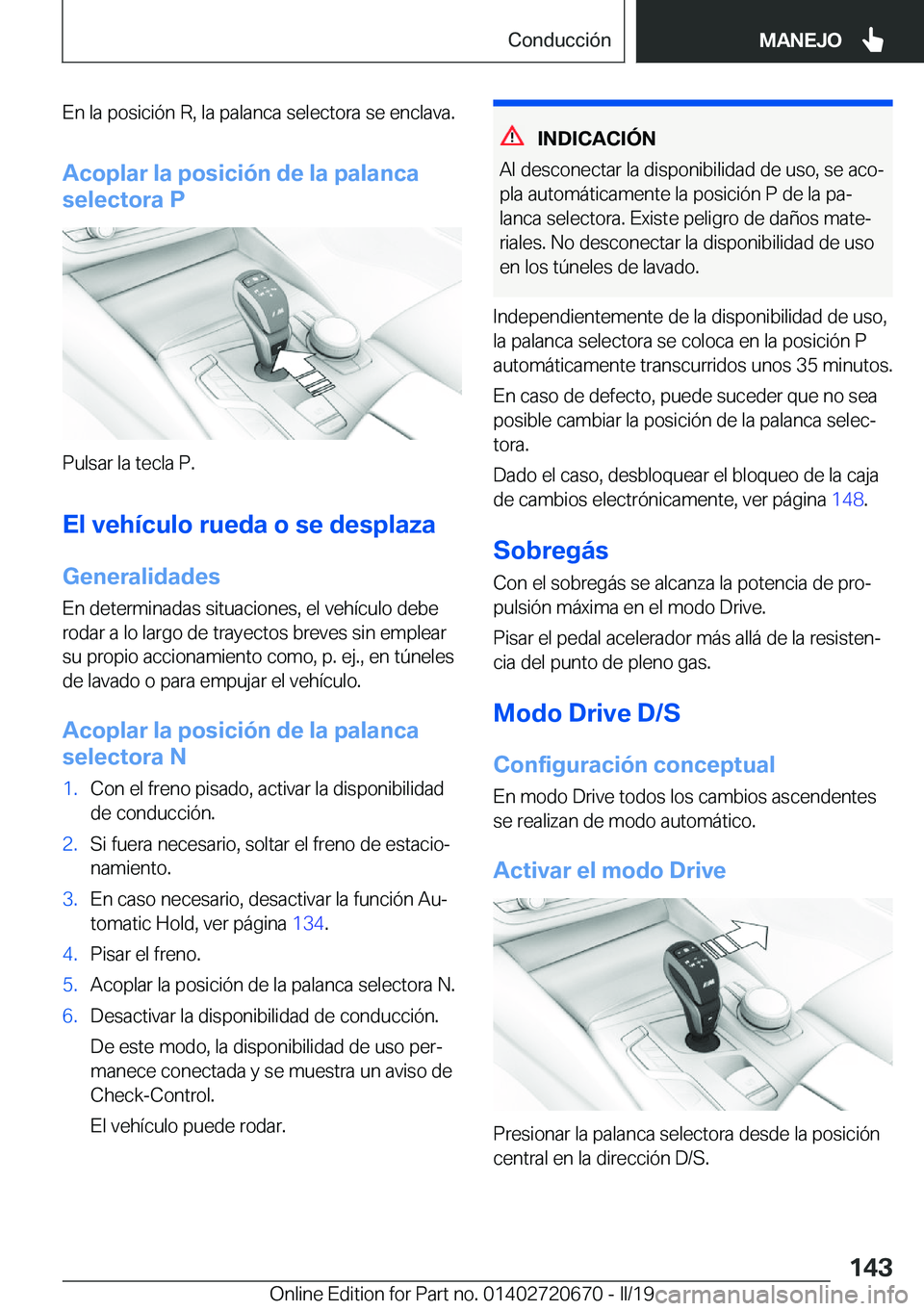BMW M5 2019  Manuales de Empleo (in Spanish) �E�n��l�a��p�o�s�i�c�i�
