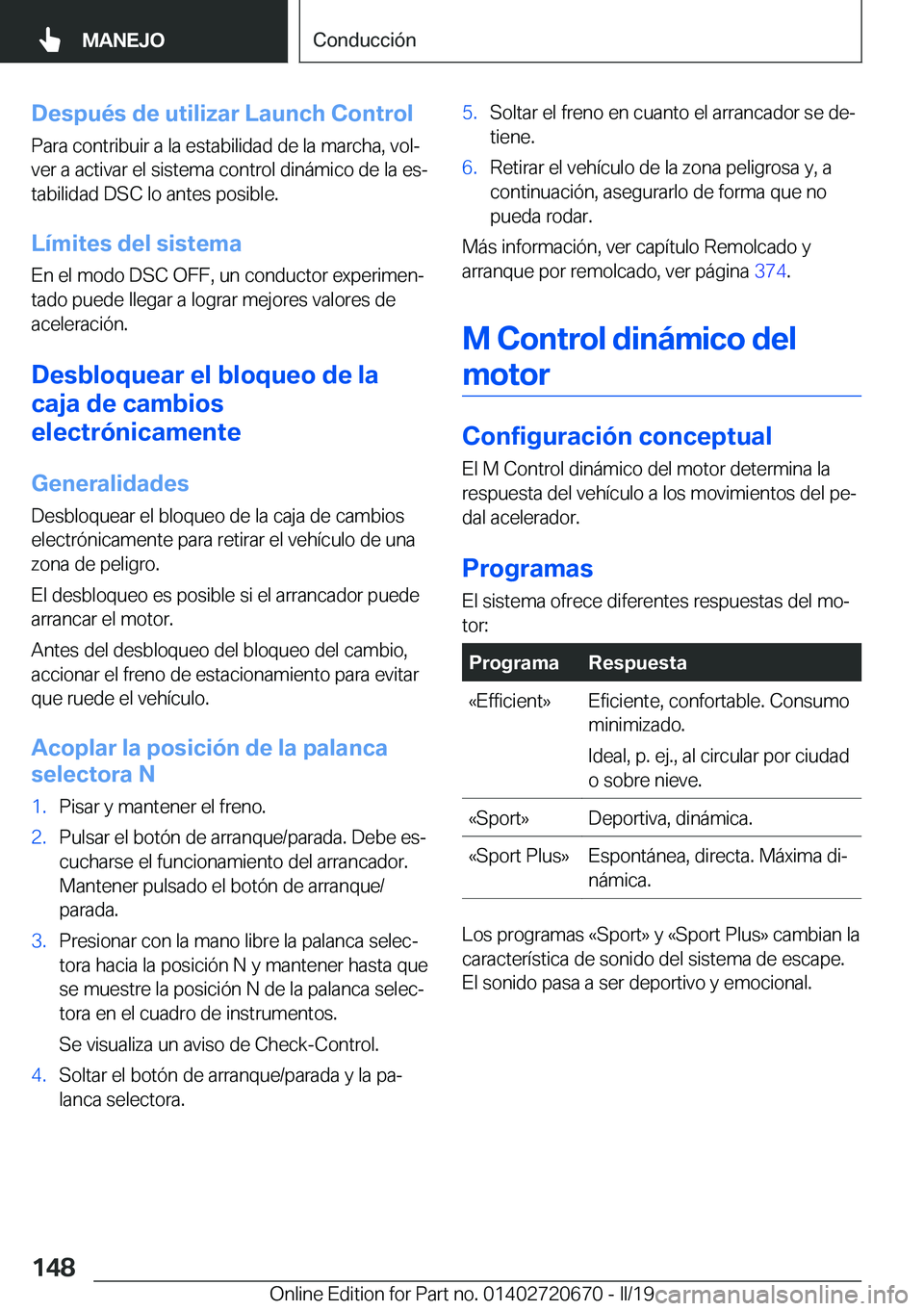 BMW M5 2019  Manuales de Empleo (in Spanish) �D�e�s�p�u�