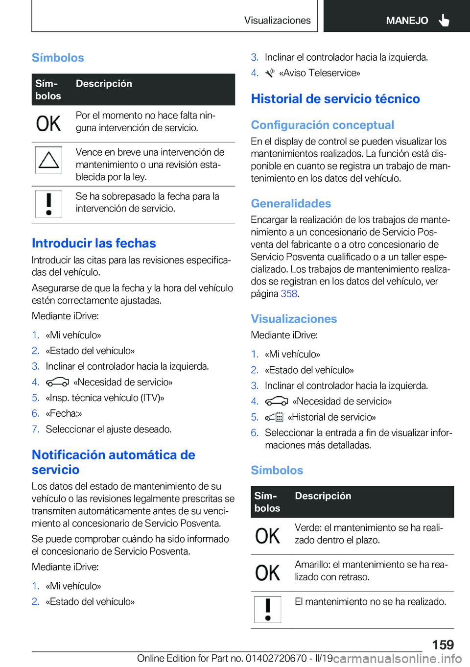 BMW M5 2019  Manuales de Empleo (in Spanish) �S�