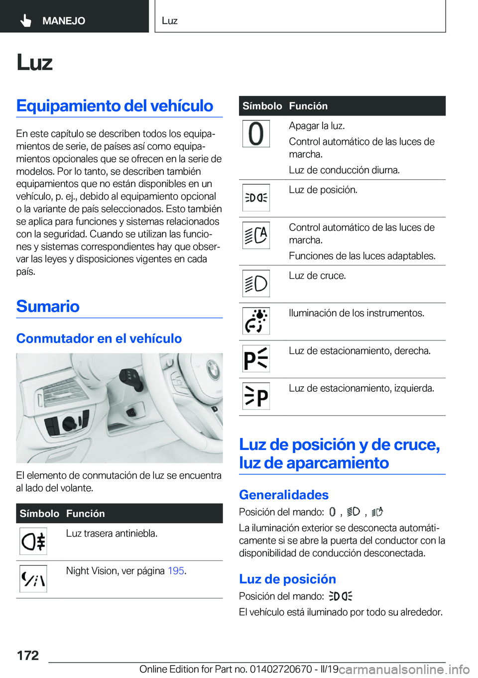 BMW M5 2019  Manuales de Empleo (in Spanish) �L�u�z�E�q�u�i�p�a�m�i�e�n�t�o��d�e�l��v�e�h�