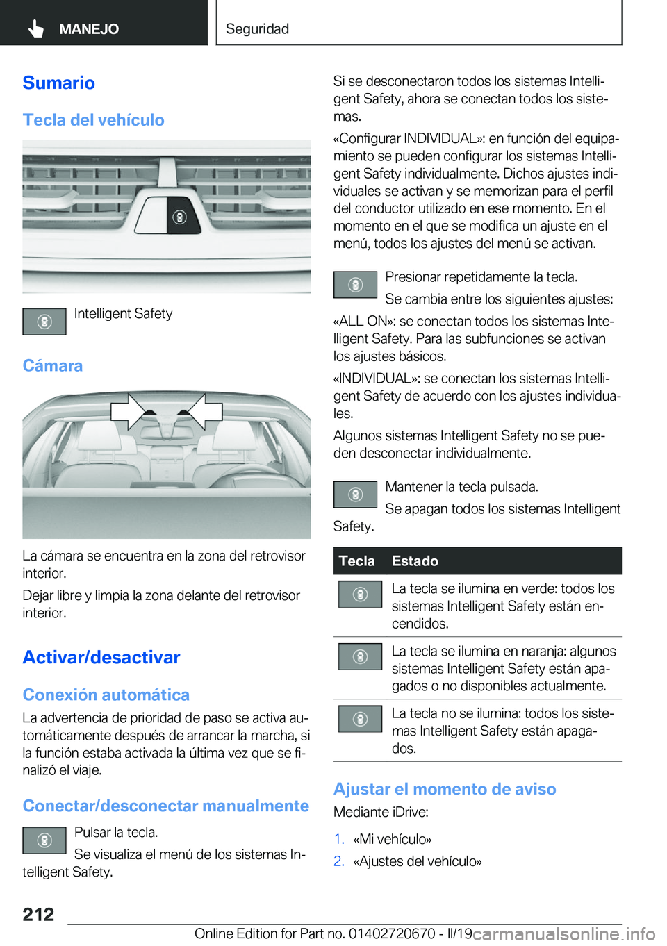 BMW M5 2019  Manuales de Empleo (in Spanish) �S�u�m�a�r�i�o�T�e�c�l�a��d�e�l��v�e�h�