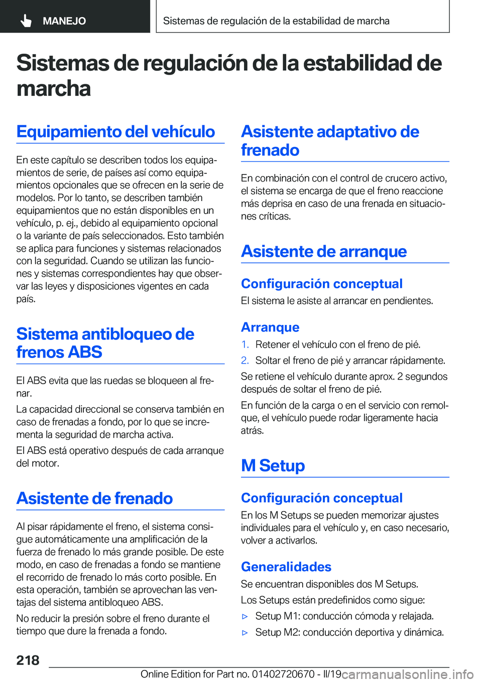 BMW M5 2019  Manuales de Empleo (in Spanish) �S�i�s�t�e�m�a�s��d�e��r�e�g�u�l�a�c�i�