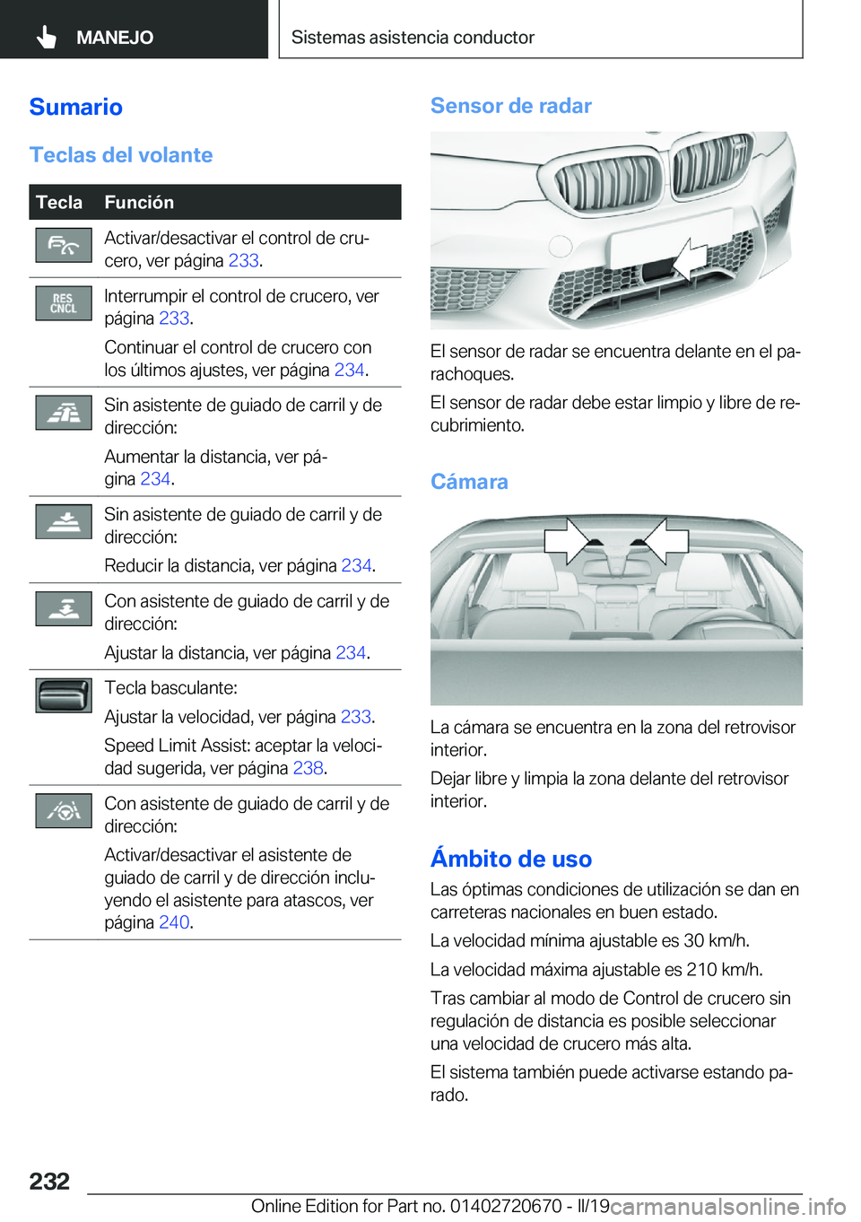 BMW M5 2019  Manuales de Empleo (in Spanish) �S�u�m�a�r�i�o�T�e�c�l�a�s��d�e�l��v�o�l�a�n�t�e�T�e�c�l�a�F�u�n�c�i�