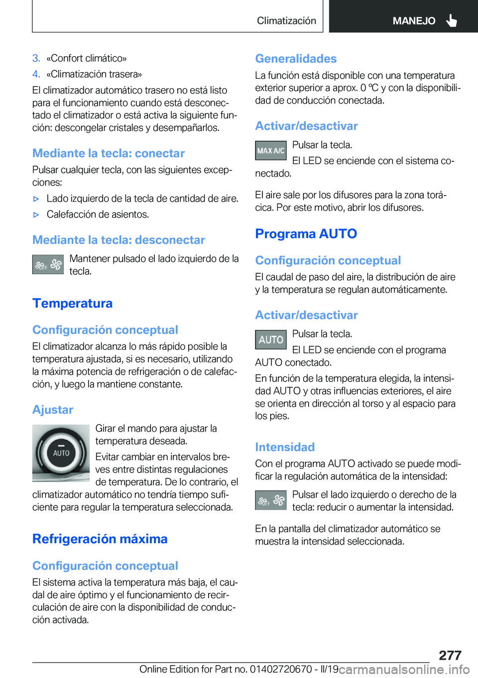 BMW M5 2019  Manuales de Empleo (in Spanish) �3�.�«�C�o�n�f�o�r�t��c�l�i�m�