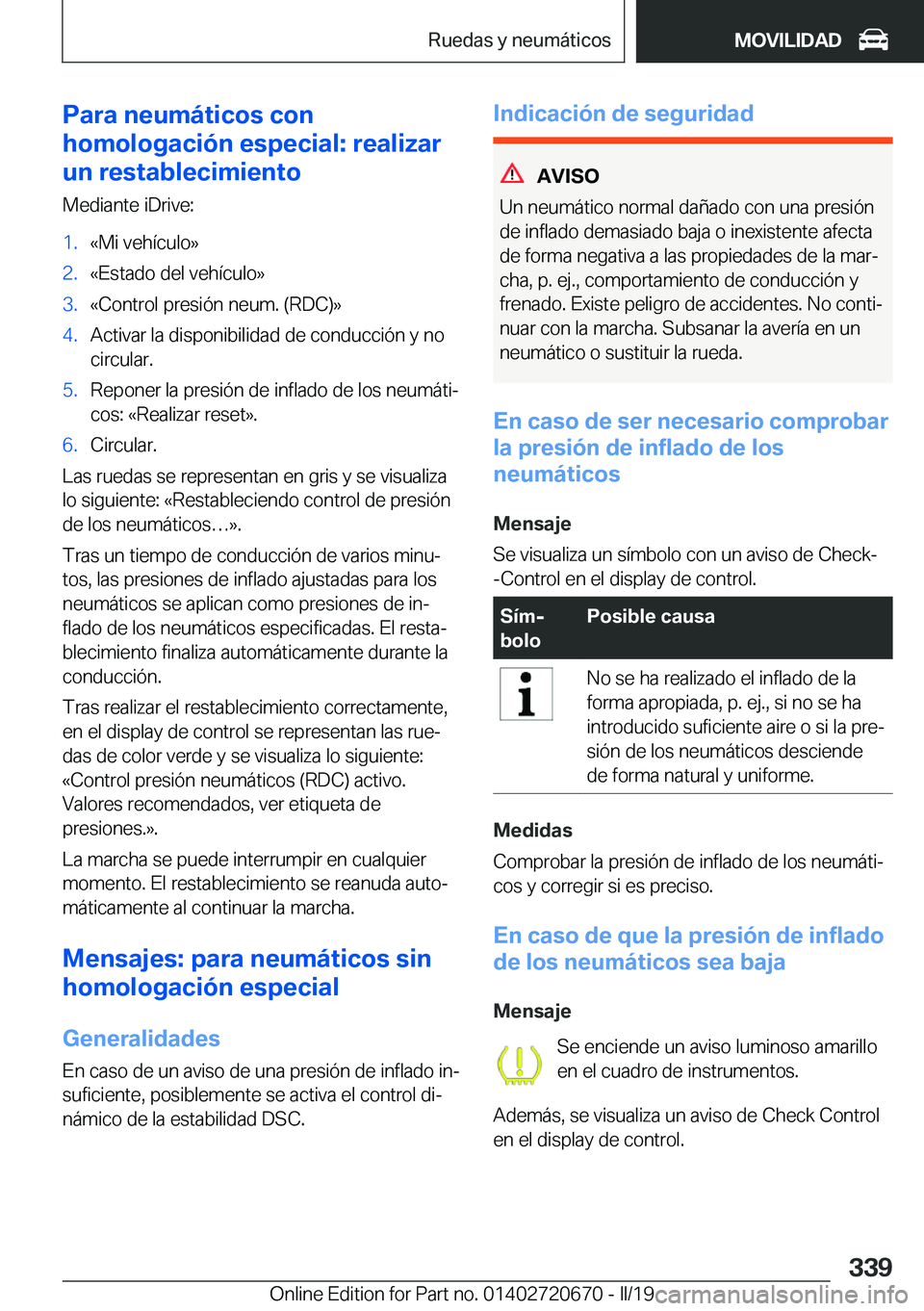 BMW M5 2019  Manuales de Empleo (in Spanish) �P�a�r�a��n�e�u�m�