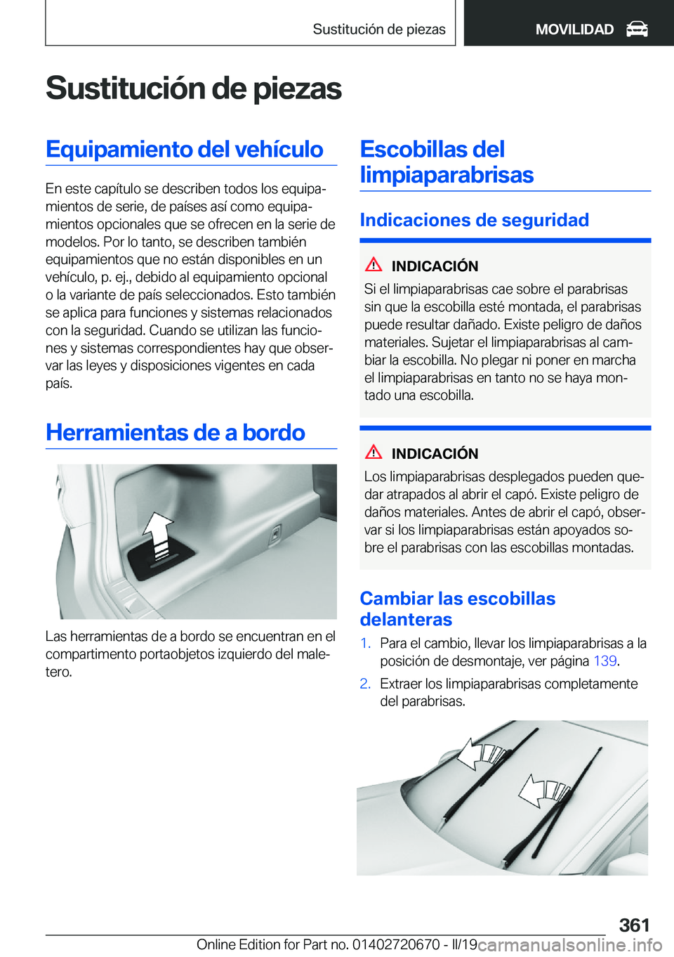 BMW M5 2019  Manuales de Empleo (in Spanish) �S�u�s�t�i�t�u�c�i�