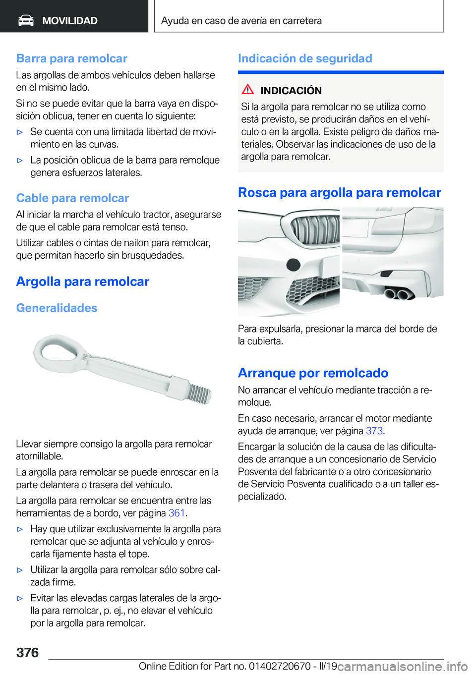 BMW M5 2019  Manuales de Empleo (in Spanish) �B�a�r�r�a��p�a�r�a��r�e�m�o�l�c�a�r�L�a�s��a�r�g�o�l�l�a�s��d�e��a�m�b�o�s��v�e�h�