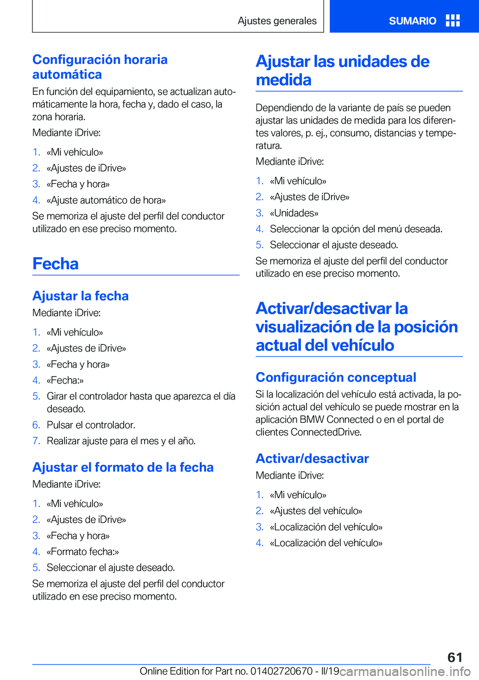 BMW M5 2019  Manuales de Empleo (in Spanish) �C�o�n�f�i�g�u�r�a�c�i�