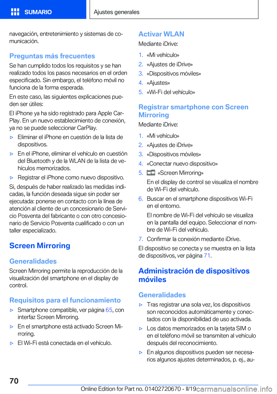 BMW M5 2019  Manuales de Empleo (in Spanish) �n�a�v�e�g�a�c�i�