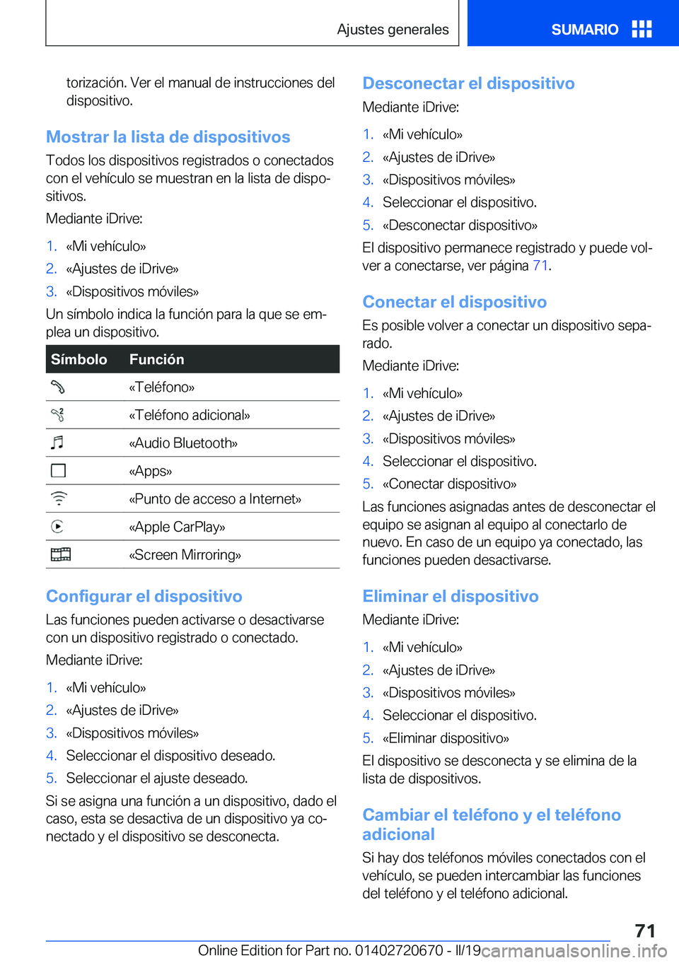 BMW M5 2019  Manuales de Empleo (in Spanish) �t�o�r�i�z�a�c�i�