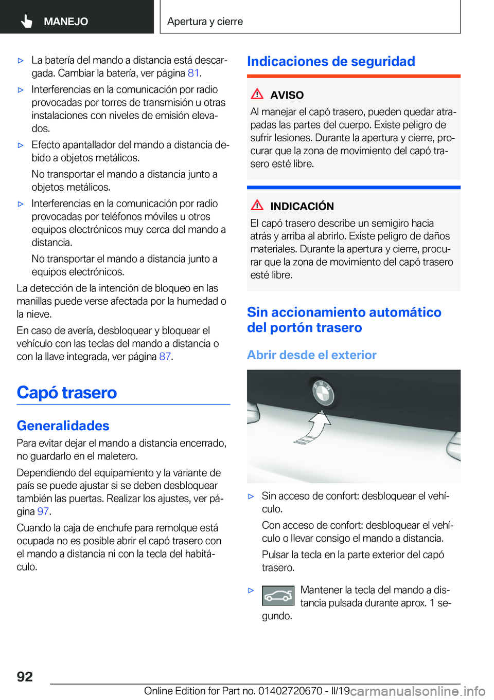 BMW M5 2019  Manuales de Empleo (in Spanish) x�L�a��b�a�t�e�r�