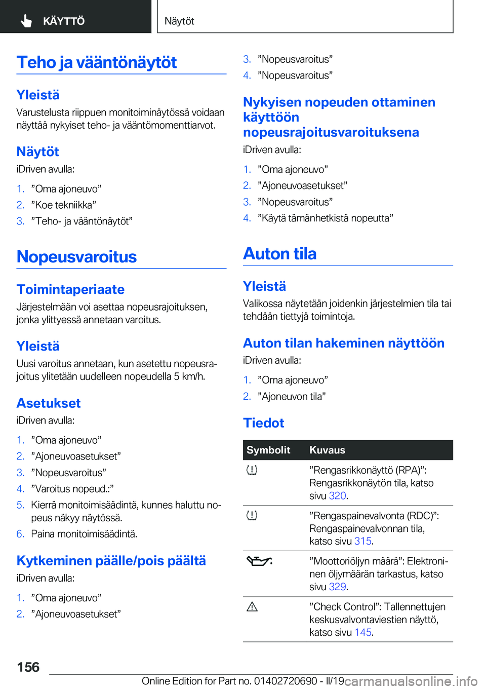 BMW M5 2019  Omistajan Käsikirja (in Finnish) �T�e�h�o��j�a��v�