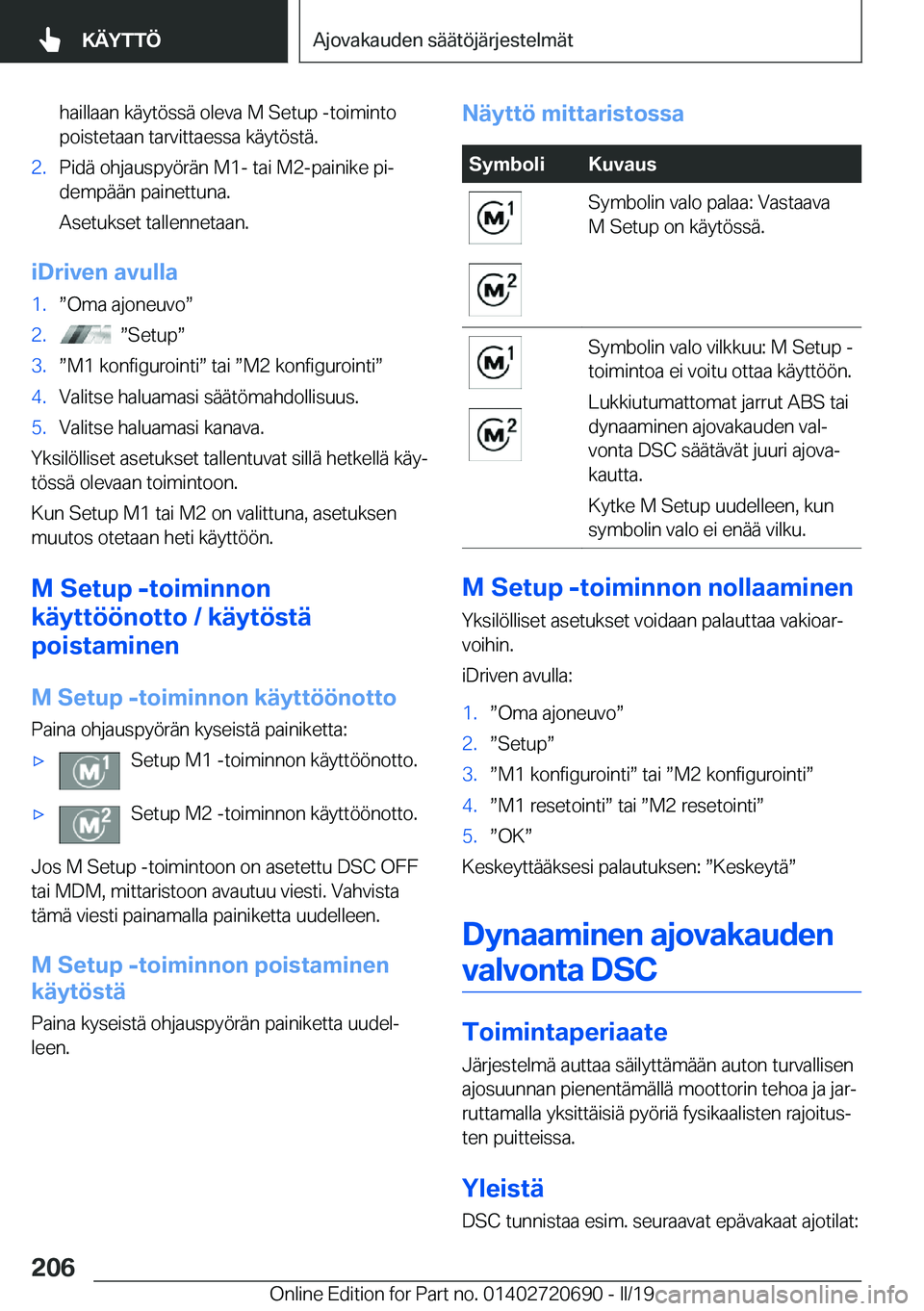 BMW M5 2019  Omistajan Käsikirja (in Finnish) �h�a�i�l�l�a�a�n��k�
