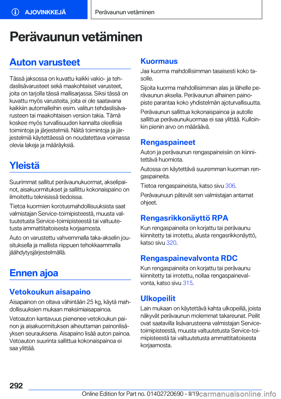 BMW M5 2019  Omistajan Käsikirja (in Finnish) �P�e�r�