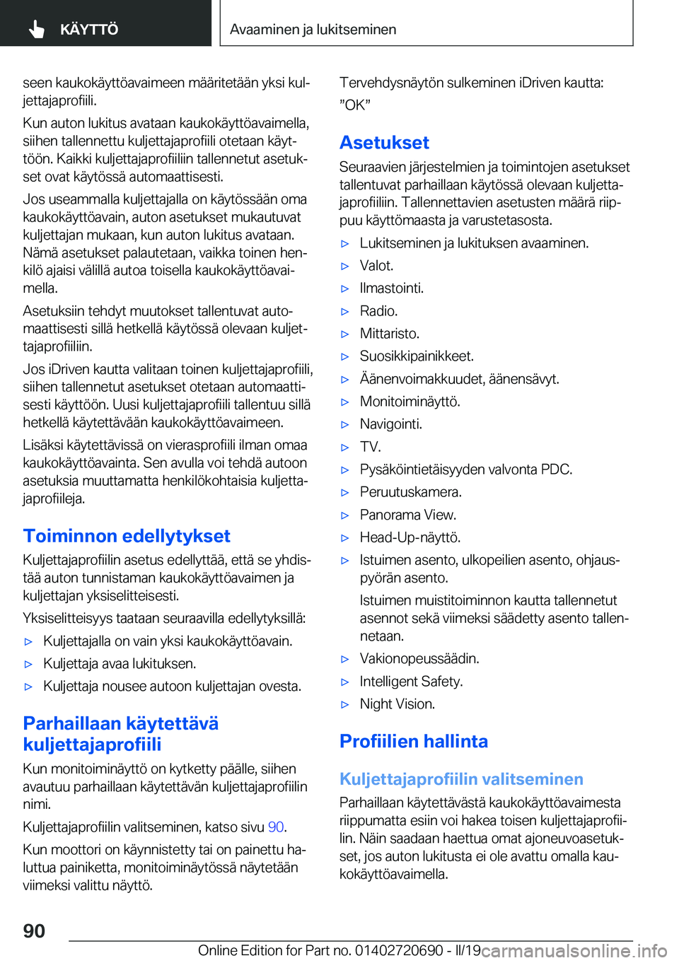 BMW M5 2019  Omistajan Käsikirja (in Finnish) �s�e�e�n��k�a�u�k�o�k�