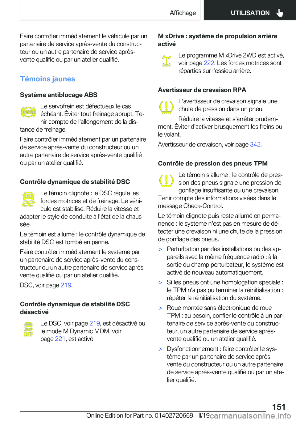 BMW M5 2019  Notices Demploi (in French) �F�a�i�r�e��c�o�n�t�r�
