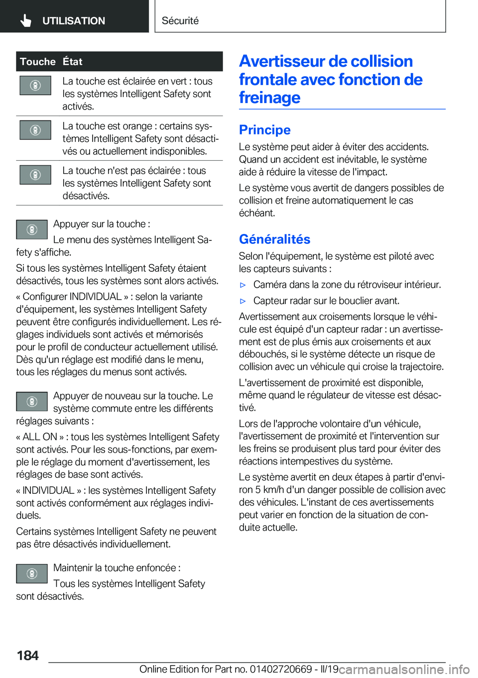 BMW M5 2019  Notices Demploi (in French) �T�o�u�c�h�e�