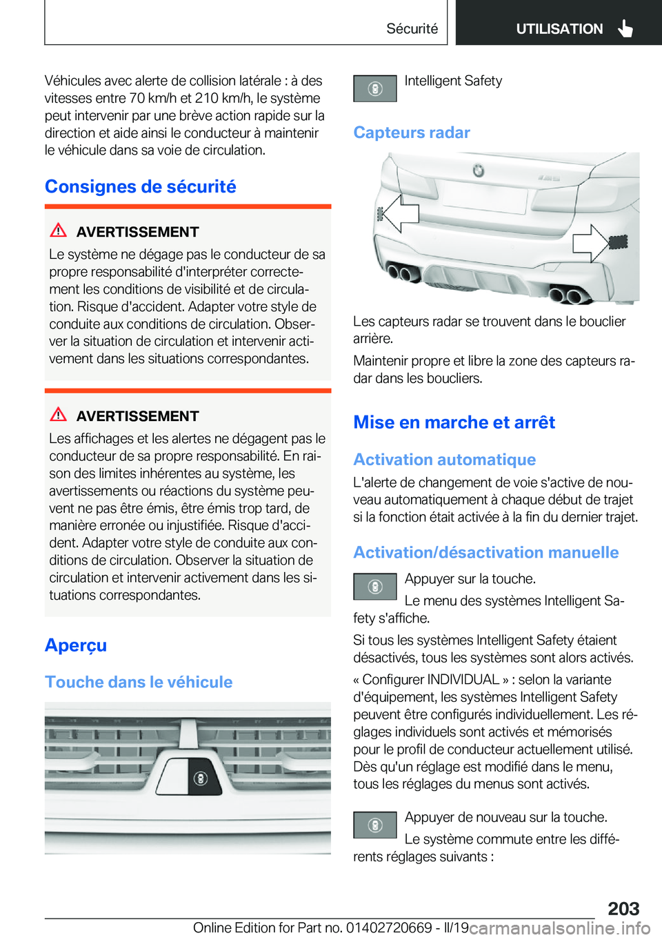 BMW M5 2019  Notices Demploi (in French) �V�é�h�i�c�u�l�e�s��a�v�e�c��a�l�e�r�t�e��d�e��c�o�l�l�i�s�i�o�n��l�a�t�é�r�a�l�e��:��
