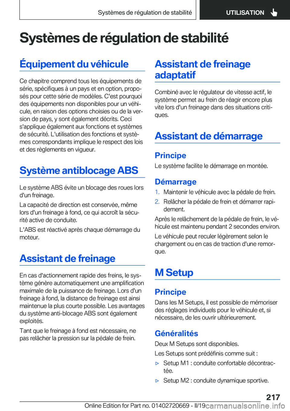 BMW M5 2019  Notices Demploi (in French) �S�y�s�t�è�m�e�s��d�e��r�é�g�u�l�a�t�i�o�n��d�e��s�t�a�b�i�l�i�t�é�