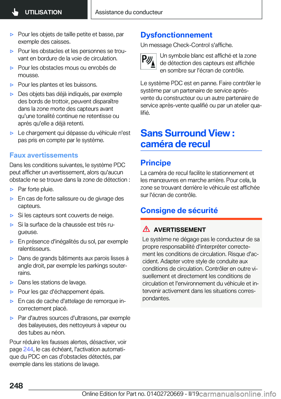 BMW M5 2019  Notices Demploi (in French) 'x�P�o�u�r��l�e�s��o�b�j�e�t�s��d�e��t�a�i�l�l�e��p�e�t�i�t�e��e�t��b�a�s�s�e�,��p�a�r
�e�x�e�m�p�l�e��d�e�s��c�a�i�s�s�e�s�.'x�P�o�u�r��l�e�s��o�b�s�t�a�c�l�e�s��e�t��l�e�s��p�