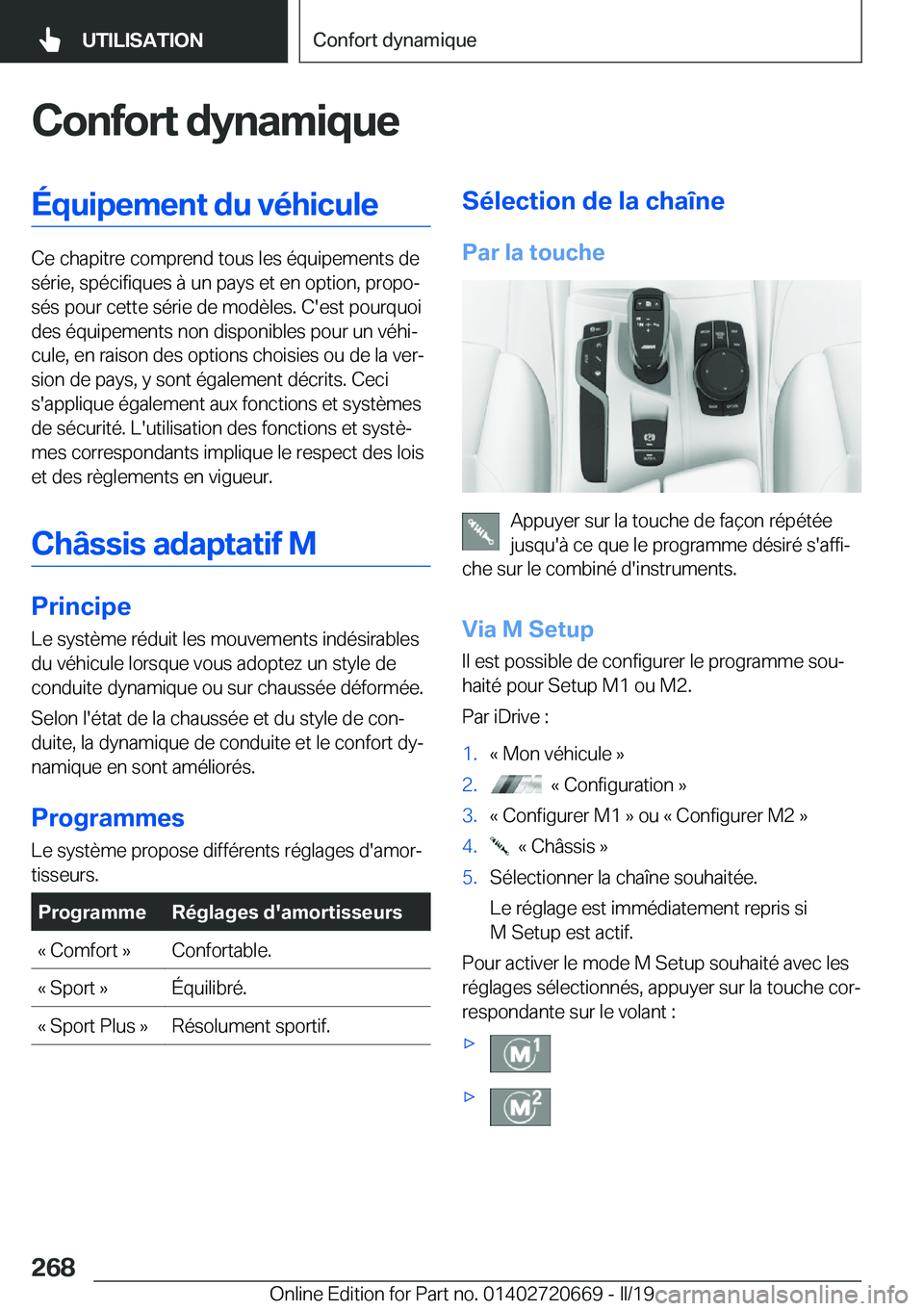 BMW M5 2019  Notices Demploi (in French) �C�o�n�f�o�r�t��d�y�n�a�m�i�q�u�e�