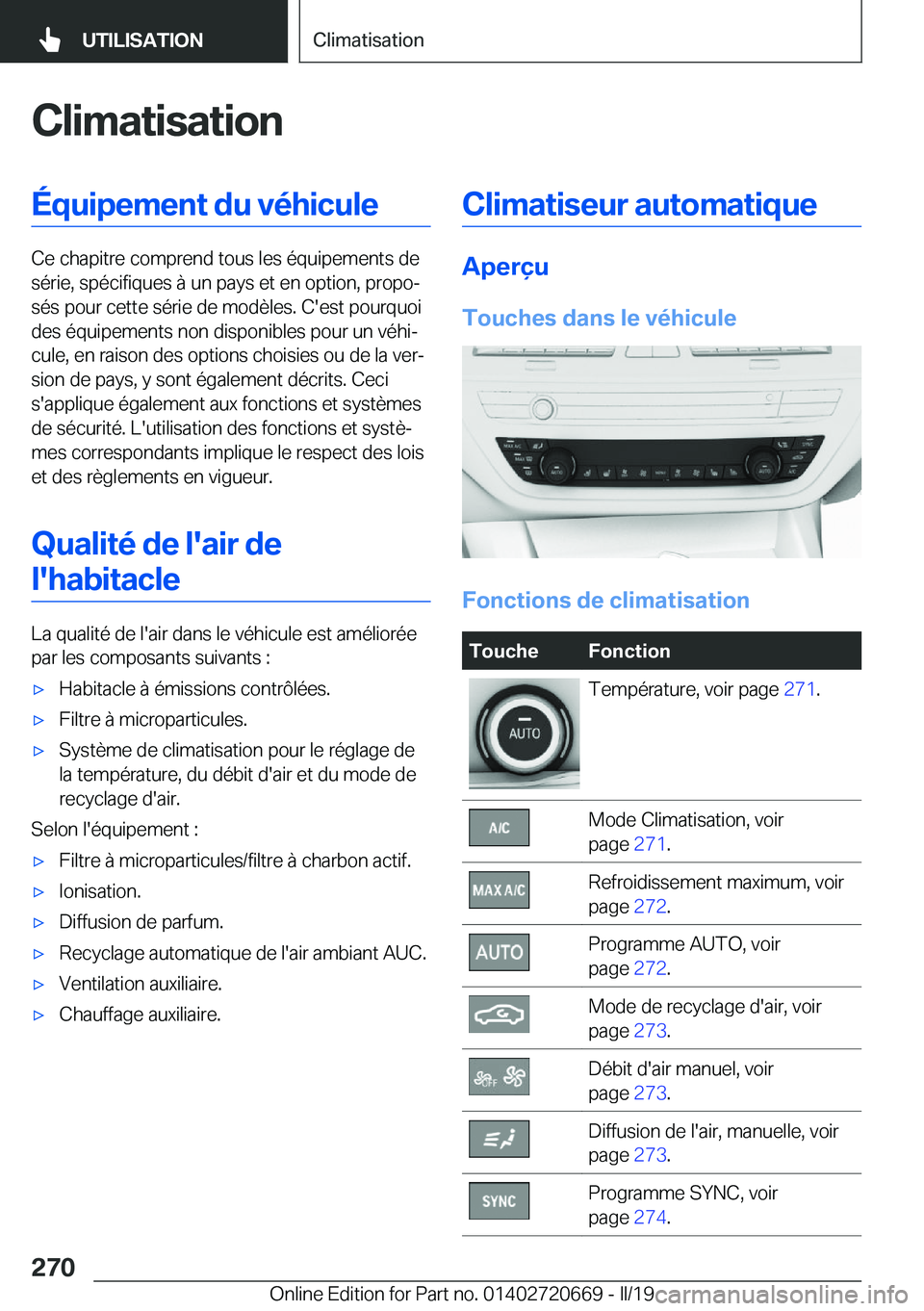 BMW M5 2019  Notices Demploi (in French) �C�l�i�m�a�t�i�s�a�t�i�o�n�