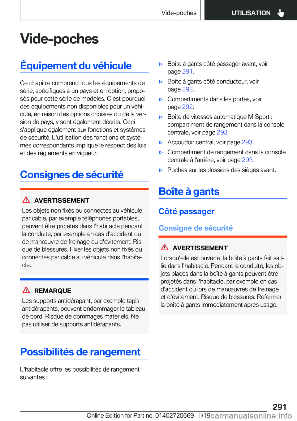 BMW M5 2019  Notices Demploi (in French) �V�i�d�e�-�p�o�c�h�e�s�