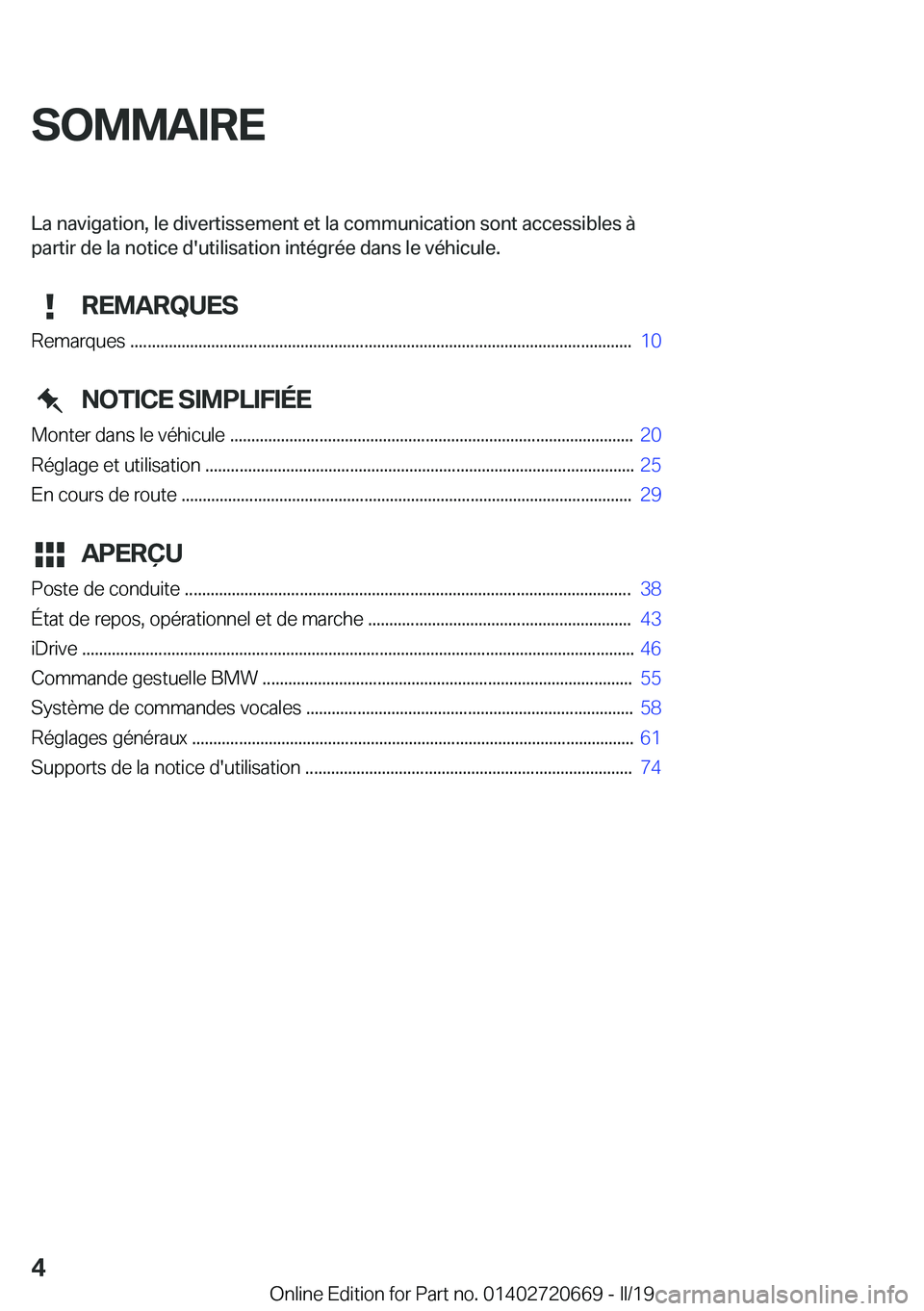 BMW M5 2019  Notices Demploi (in French) �S�O�M�M�A�I�R�E�L�a��n�a�v�i�g�a�t�i�o�n�,��l�e��d�i�v�e�r�t�i�s�s�e�m�e�n�t��e�t��l�a��c�o�m�m�u�n�i�c�a�t�i�o�n��s�o�n�t��a�c�c�e�s�s�i�b�l�e�s��