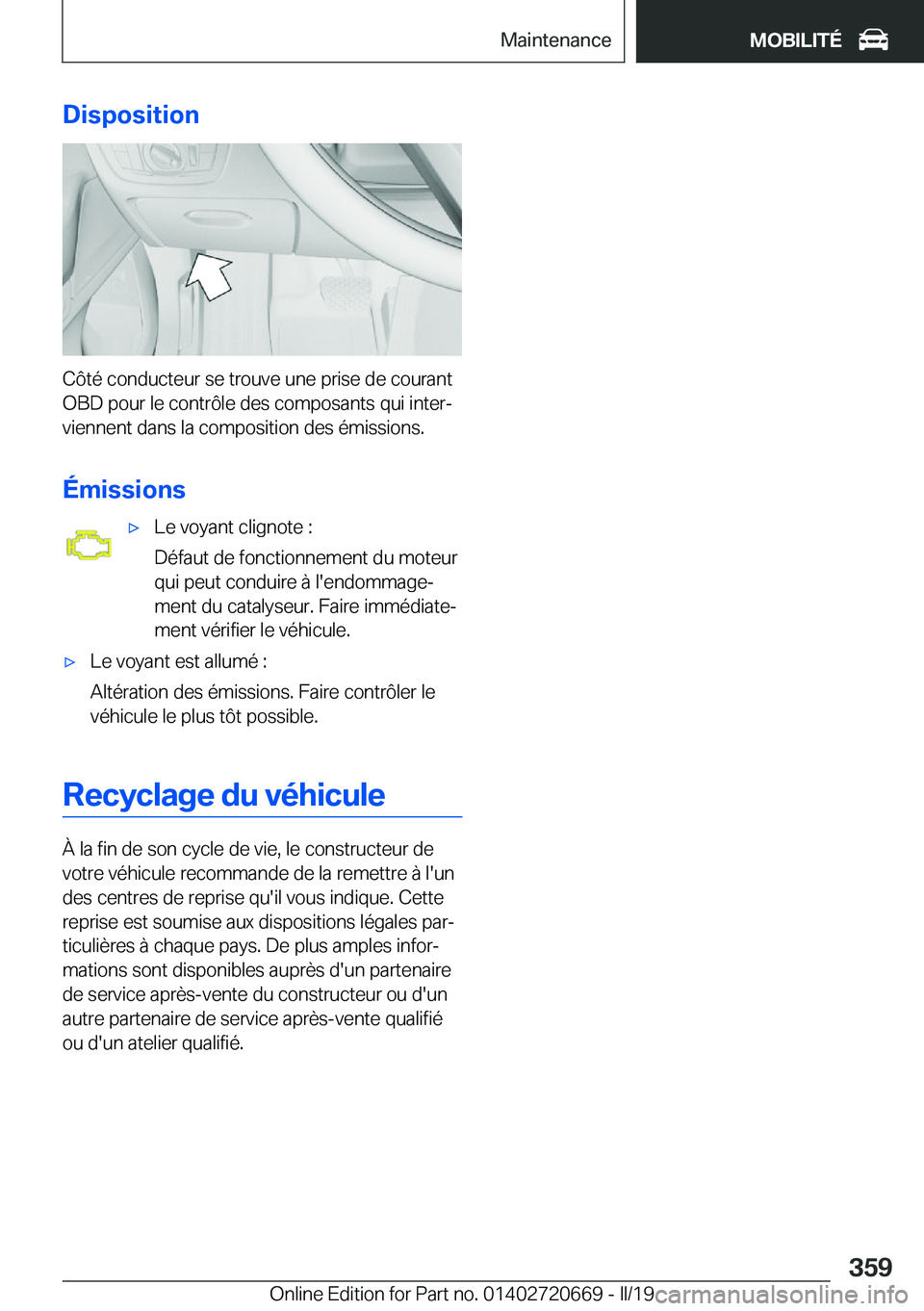 BMW M5 2019  Notices Demploi (in French) �D�i�s�p�o�s�i�t�i�o�n
�C�