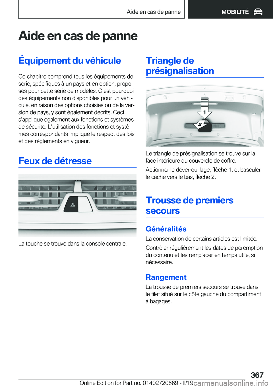 BMW M5 2019  Notices Demploi (in French) �A�i�d�e��e�n��c�a�s��d�e��p�a�n�n�e�