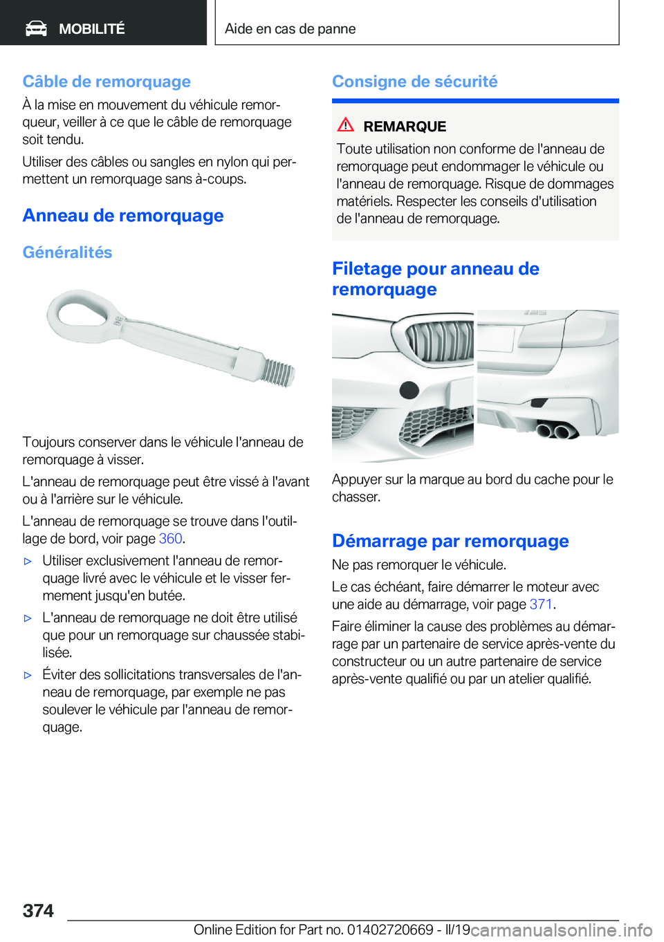 BMW M5 2019  Notices Demploi (in French) �C�